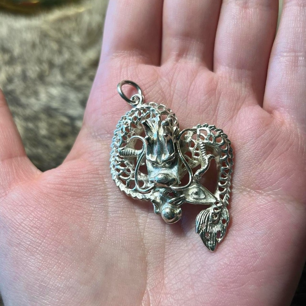 Sterling silver open work dragon pendant